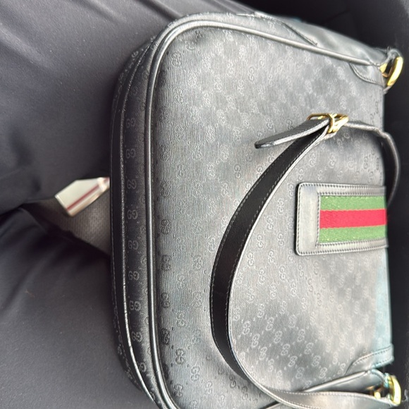 Authentic Gucci GG Vintage Ophidia Sherry Crossbody Bag Leather Black Purse Tote - Picture 4 of 6